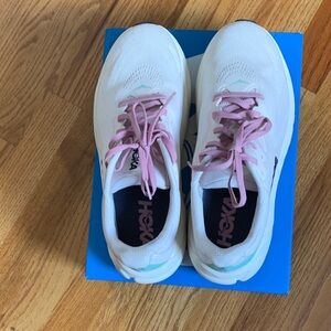Hoka Women's White and Pink Athletic Shoes only worn once.